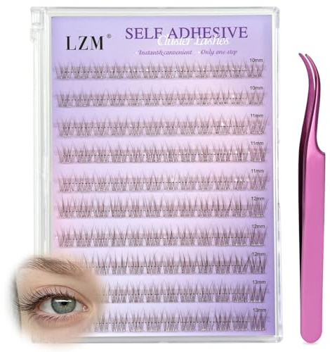 LZM Braune Selbstklebende Wimpern Einzeln Natürlich - C Curl 10-13mm Brown Cluster Lashes Einfach Und Schnell Zu Tragen Einzelne Wimpern Extensions Set mit Pinzette Press On Lashes