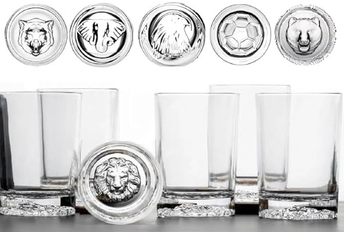 Wildlife Lot de 6 verres à whisky 310 ml avec boules hautes et incrustées d'animaux Idéal pour servir du whisky, de la vodka Convient pour les restaurants et les bars (6, animal)