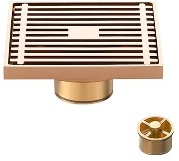 Duschrinne aus verchromtem Messing, 100 x 100 mm, quadratischer Boden-Siphon mit Geruchsverschluss, Badezimmer- und Außenablauf, Zubehör, stilvolles und funktionales Design