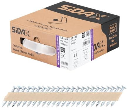 SiDAX | Collated Twist Shank Nails | Electro-Galvanised | 3.4 x 35mm | Box 2000 pcs (CHN06-3435)