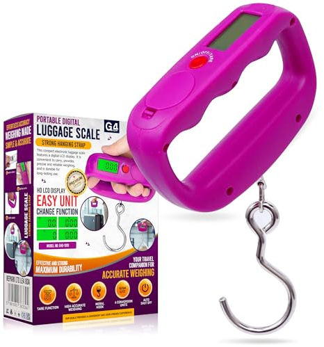 G4GADGET Hand Grip Digital Luggage Scale 50kg/110lb | Heavy Duty Suitcase Weighing Scale with LCD Display, Tare & Auto-Off | 4 Unit Modes (g/kg/lb/oz) | Lightweight Travel Essential