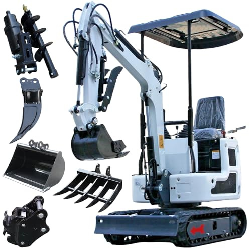 DIGMIGHT 1.2 Ton Mini Excavator, 13.5HP Gas-Powered Compact Digger with 2000lb Weight, 61.5 Dig Depth Gas Engine with Quick Coupler, Ripper & Hydraulic Hammer Breaker Kit (White-6)