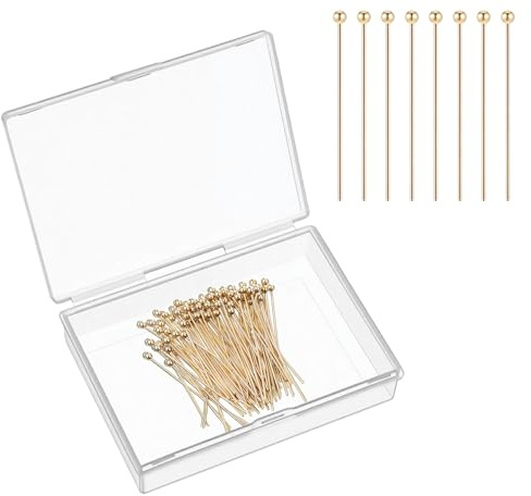 100 Stück Goldene Kugelkopfstifte Edelstahl 25mm Schmuckherstellungsstifte 22 Gauge Gerade Stifte Kugelkopf Pins Biegbarer Kopfstift Ball End Headpins für Ohrring Schmuckherstellung Halsketten