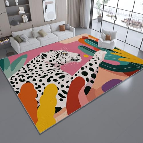 Teppich Wohnzimmer Waschbarer Flache Gepardenwüste Kurzflor rutschfest Rosa Weiche Teppich Esszimmer und Außenbereich, In- und Outdoor 120 x 180 cm