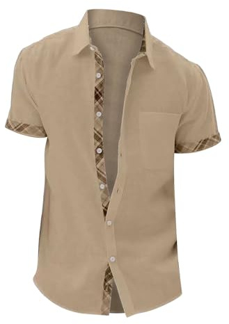 Herrskjorta, sommarskjorta för män, kortärmad, avslappnad, manschettkrage, krage överdel, väst, män, långärmad, kaki, 3XL