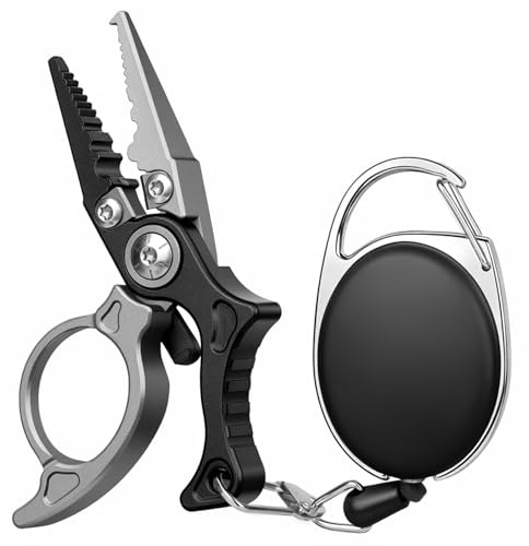 APXEL Mini Fishing Pliers, Multi-Functional Fish Pliers with Tungsten Steel Cutter, Aluminium Handle,Safety Lock and Fly Fishing Retractor, Fishing Tool for Sea & Freshwater Fishing