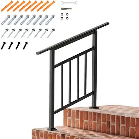 INMOZATA Handrails for Outdoor Steps, 2 Steps Carbon Steel Grab Rails | Hand Rails for Outdoor Steps, Carbon Steel Support Outdoor Grab Rails for Outside Steps Garden/Porch/Deck Exterior Hand Rails