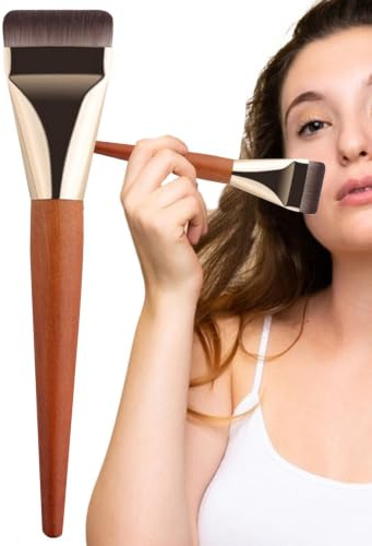 Foundation makeupborste – förbättra jämn hudfinish, platt precisionsborste styling, flytande krämpulver applikator + kontrollerat blandningssystem, ergonomiskt trähandtag hållbar konstruktion