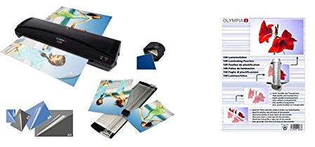 Olympia 4 in 1 Set A 230 Laminierset für A4, schwarz & Olympia 9168; Laminierfolien; DIN A6; 80 mic; 100 Stück; glänzend/transparent; geeignet für alle HeiÃŸlaminiergeräte