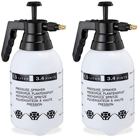 Relaxdays 2 x Pumpsprühflasche, einstellbare Messingdüse, Pflanzen Bewässerung, Schädlingsbekämpfung, 1,5 l Drucksprüher, schwarz