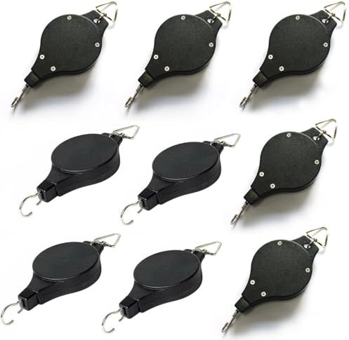 90er Set Einziehbare Pflanzenrolle Haken für Blumenampeln zum Aufhängen Hängekorb Pflanzen Laterne Lampe Vogelhäuschen Blumentopf Dekorativ Außen Garten, Schwarz