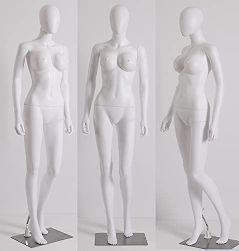 Eurohandisplay weibliche Schaufensterpuppe SDF2-White weiß matt ohne Gesicht, Arme und Kopf 360 Grad drehbar großer Brustumfang (White)