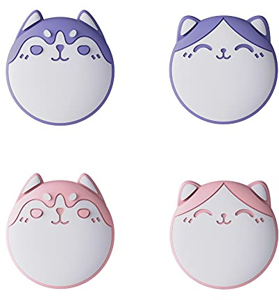 eXtremeRate PlayVital Cute Thumb Grip Caps for Nintendo Switch, Joystick Caps for Switch Lite, Silicone Analog Cover Thumbstick Grips for Switch OLED Joycon - Husky & Kitty Pale Red & Light Violet