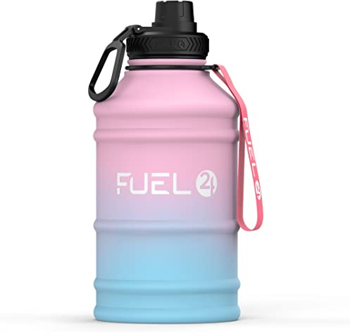Fuel24 Extra Stark Trinkflasche Edelstahl Metall 1.3L & 2.2L - Auslaufsicher & BPA-Frei Wasserflasche - Robuste Trinkflasche Fitnessstudio, Sport Wasserkrug Edelstahl Flasche Für Erwachsene