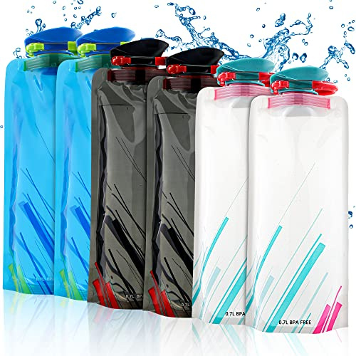 Molbory Faltbare Wasserflaschen, 700ML Set von 6 Faltbare Trinkflasche Flexible Zusammenklappbare Trinkflasche Wiederverwendbare Trinkrucksäcke für das Wandern, Abenteuer, das Reisen