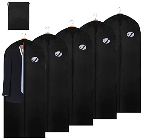 Vigevee Premium Kleidersack Anzug 5 Stück 150 x 60 cm inkl. Schuhbeutel Mit PE-Folie Dicker Vliesstoff Hochwertige Kleiderhülle für Anzug und Kleid Atmungsaktive Anzugtasche für Reisen