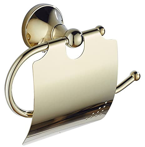 Boyuan Toilettenpapierhalter mit Deckel Klopapierhalter Messing Klorollenhalter Wandmontage Papier Halterung wc Rollenhalter für Badezimmer, Toilette, Küche,Brushed Gold