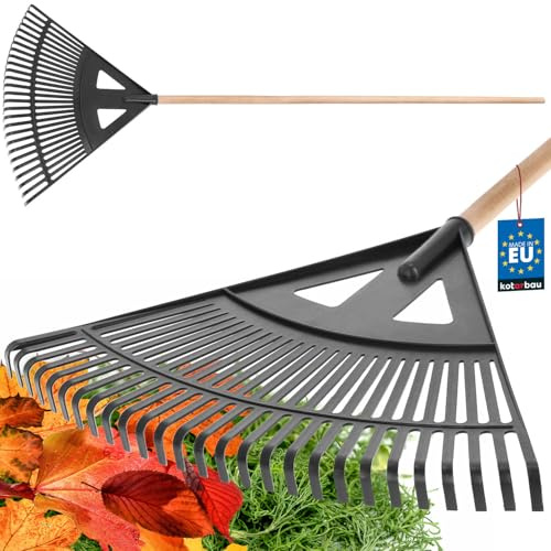 KOTARBAU® Laubrechen Kunststoff - 58 cm - mit Stiel - Laubbesen - Laubharke - Gartenrechen - Fächerbesen für Herbstlaub & Heckenschnitt - Kunststoff - Schwarz