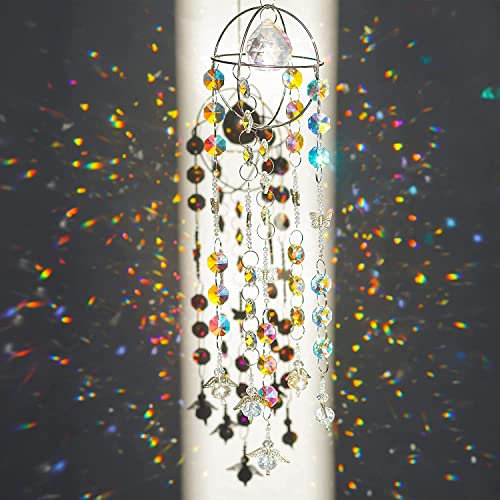 H&D HYALINE & DORA Kristall Windspiel mit Glasprismen, Perlenkette hängender Engel für Fenster, Regenbogenmacher Aura Prisma Glas Kristall Sonnenfänger