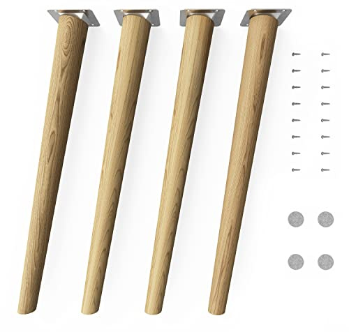 Sossai Möbelfüße aus Massivholz Eiche mit Öl-Finish, Clif Round HMF2, 45 cm hoch, rund, schräge Ausführung, für Stühle, Tische, Schränke