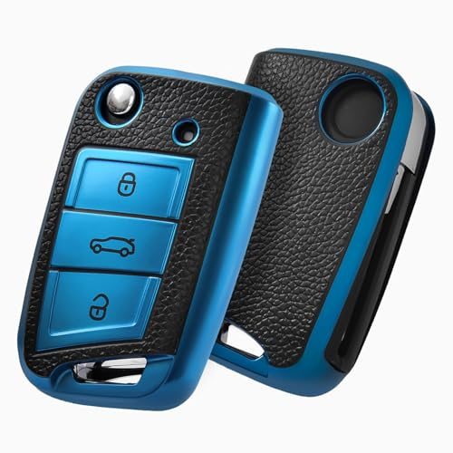 OATSBASF Autoschlüssel Hülle VW, Schlüssel Hülle Kompatibel für VW Golf 7 Schlüsselhülle, Schlüsselbox Cover für VW Polo, Skoda, Tiguan, MK7 3-Tasten (P-Blau)