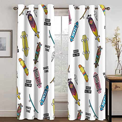 MDKLXIDF Vorhang Blcikdicht Skateboard Wohnzimmer Gardinen Modern H 245 x B 140 cm 2er Set, Schallschutz Vorhang mit Ösen für Schlafzimmer