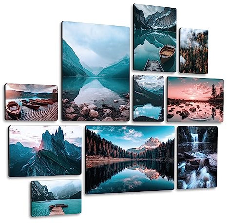 Giallobus - Satz von 10 mehrteiligen Gemälden - See- und Bergsammlung - MDF-Holz - | 2 x 42x29,7cm | 4 x 29,7x21cm | 4 x 21x14,85cm | - Fertig zum Aufhängen – Gemälde für zu Hause