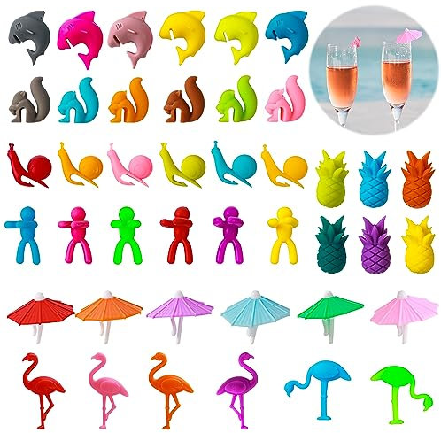 Marcatore di Vetro in Silicone,Marcatore di Vino per Bicchieri da bere,Marcatore di Vetro Riutilizzabile Marcatore di Vetro Colorato per Tazze da bar per Matrimoni,Bicchieri da Bere,Articoli da Festa