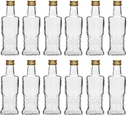 lilawelt24 12 x Leere Glasflaschen Zum Befüllen 200 ml | Likörflaschen |Essig-Öl Flaschen | Schnapsflaschen |Karaffe