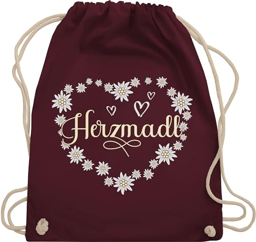 Turnbeutel Rucksack - Kompatibel mit Oktoberfest Tasche - Herzmadl Madel Madl Mädel - Unisize - Bordeauxrot - trachtenrucksack bayrische beutel trachtentaschen bayrisch bag oktoberfest-tasche
