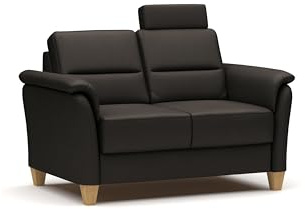 CAVADORE Leder 2er-Sofa Palera / Landhaus-Couch mit Federkern, Kopfstütze + massiven Holzfüßen / 149 x 89 x 89 / Leder Dunkelbraun