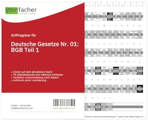 Steinfacher Griffregister für DEUTSCHE GESETZE/WIRTSCHAFTSGESETZE Nr. 01: BGB Teil 1