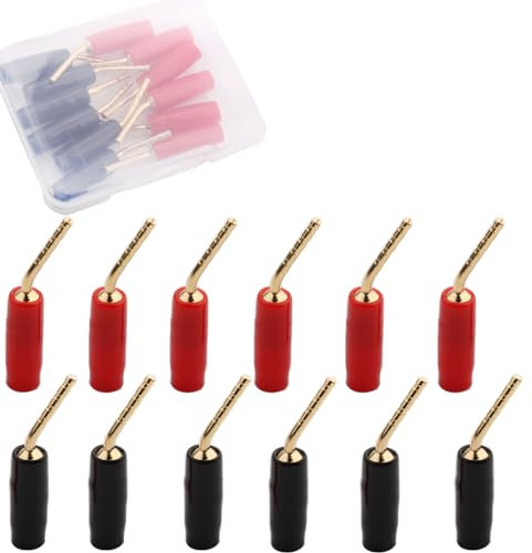 VISSQH 12 Stück 2mm vergoldeter Bananenstecker Schraubentyp,lautsprecherkabel-steckverbinder,für Audio-Verstärker, Kabelstecker, Adapter