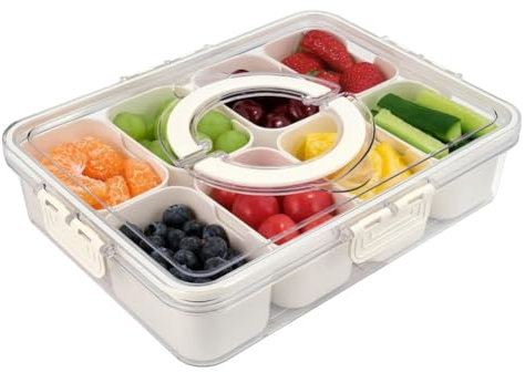 Kepuarm Mit Fächern SnackBox Snackschale mit Deckel und Griff, Servierbehälter für Süßigkeiten und Nüsse aus Kunststoff mit 8 Fächern,Aufbewahrungsbox für Nüsse, Desserts, Gewürze(8 Compartment)