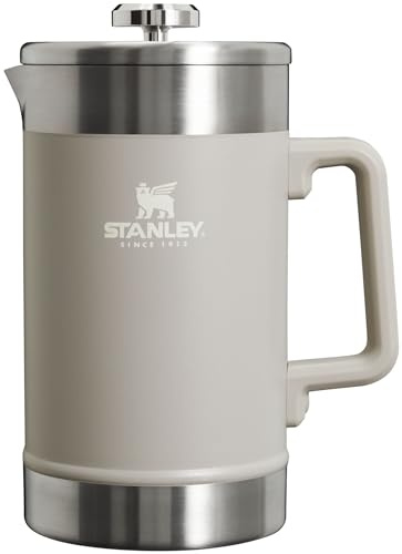 STANLEY French Press mit doppelter Vakuumisolierung, Edelstahl-Kaffeepresse mit breiter Öffnung, großes Fassungsvermögen, ergonomischer Griff, spülmaschinenfest, 1,4 l, Asche