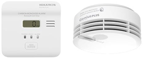 Hekatron CO-Alarm KonexXt CO One & 31-5000020-06-02 Rauchmelder Genius Plus mit integrierter Batterie (10 Jahre Lebensdauer) – inkl. 1 x Klebepad – App-unterstützt – Rauchwarnmelder in Weiß – 1 Stück