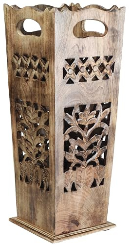 ARTISENIA Hand-Carved Wooden Umbrella Stand & Walking Cane Holder | 21 Inch Tall Decorative Umbrella Rack for Entryway, Home & Office | Rustic Floor Storage Organizer