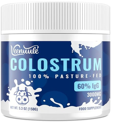 Veenuule Colostrum Powder 3000MG, with 60% Natural IgG (Immunoglobulins), Grass Fed Cow Colostrum, Non-GMO, Unflavored 50 Servings