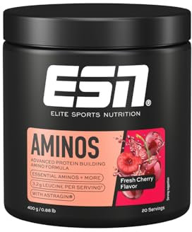 ESN AMINOS, Fresh Cherry, 400 g, feines Amino-Pulver mit essentiellen Aminosäuren & Astragin, 3,2 g Leucin pro Portion, ideale Löslichkeit, vegan - made in Germany