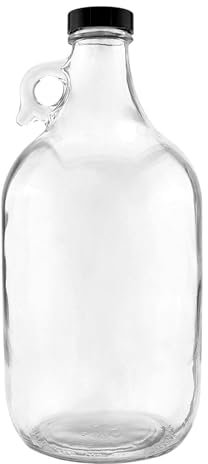 Ölflaska i glas med kapsyler, glaskanna,0.5 gallon/2 liter