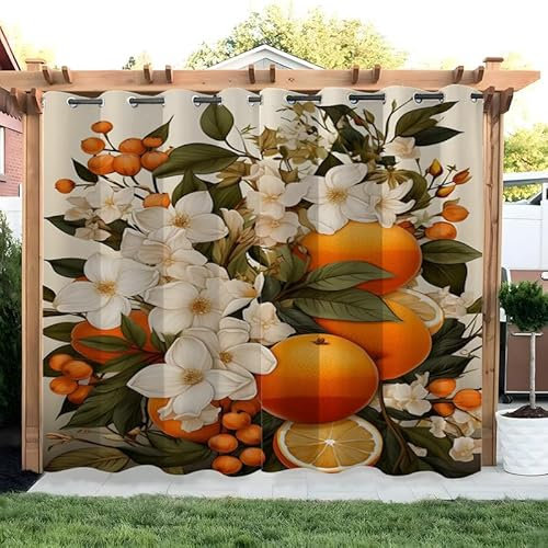 buyluhn Outdoor Vorhang Obst Wetterfest Outdoor Vorhänge Blumen mit Ösen Wasserdicht Outdoor Gardinen 2er Set Outdoorvorhänge für Balkon Pavillon Terrasse, 132x240cm
