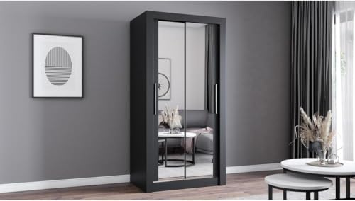 Fabryka Mebli Idźczak Kleiderschrank mit Spiegel - Schwebetürenschrank - Schlafzimmerschrank - 64 x 100 x 200 cm - Wohnzimmerschrank - Garderobenschrank, Schrank mit Zwei Türen, modern - Imoebel24