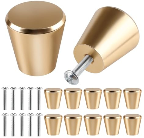 PTSBENCO 10PCS Gold Cabinet Knobs - 25mm Round Chic Drawer Knobs for Furniture Doors & Dresser Drawers