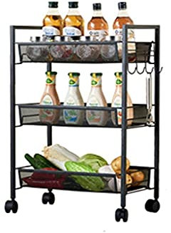 CLLBANT Küchen-Aufbewahrungswagen, Regalwagen, Rollwagen, Gestell, Haushaltswagen, Küchenaufbewahrung, multifunktional, beweglich, mehrschichtig (schwarz, 63 cm)