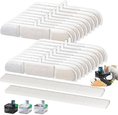 PARTSEE 18 Set Katzenbrunnen Filter für DownyPaws Katzenbrunnen DPWFP6 DPWFP6SS, Ersatzfilter Aktivkohle Medizinalstein lonenaustauschharz für 2.5L DownyPaws Trinkbrunnen (18 Filter+18 Schwamm)