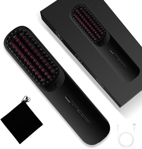 UKLISS Cordless Hair Straightener Brush, Mini Ionic Hot Comb Wireless Brush for Women - 5000mAh USB with 3 Heat Settings (200°C), Compact Travel Styler for All Hair Types & Fast Heating