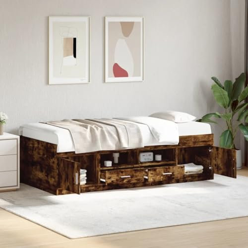 THOYTOUI Tagesbett, Bettrahmen Betten Bett Bettstütze Geeignet für Gästezimmer Studentenwohnheim Wohnungen Schlafzimmer mit Schubladen Räuchereiche 90x200 cm Holzwerkstoff