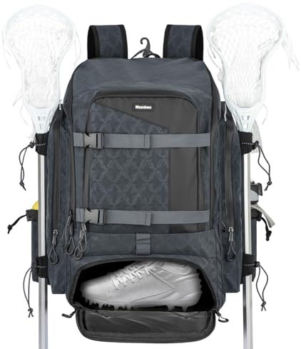 Mzznbeu Lacrosse Rucksack, 50L Großes Fassungsvermögen, Zwei Stockhalter, Separates Stollenfach, Multifunktionaler Sportrucksack, Geschenke für Sportfans