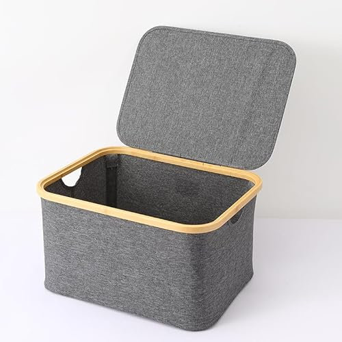 Panier à Linge avec Couvercle,40L Corbeille à Linge avec Poignées en Bambou, Bac a Linge Laundry Basket Pliable,Gris，20241204