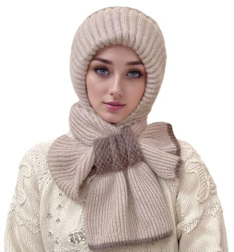 Schal Damen Wintermütze Damen, 2025 Neu Schals für Damen Integrierte Ohrenschutz Winddichte Kappe Schal, Elastische Warme Verbundenen Ohrenschutz Strickmütze (A#)
